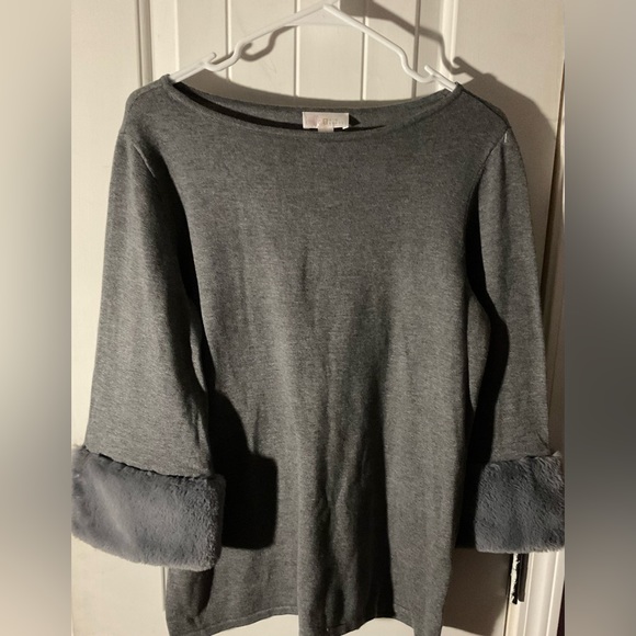 Belle by Kim Gravel 3/4-Sleeve Sweater with Faux Fur Cuffs Sz S - Picture 1 of 6